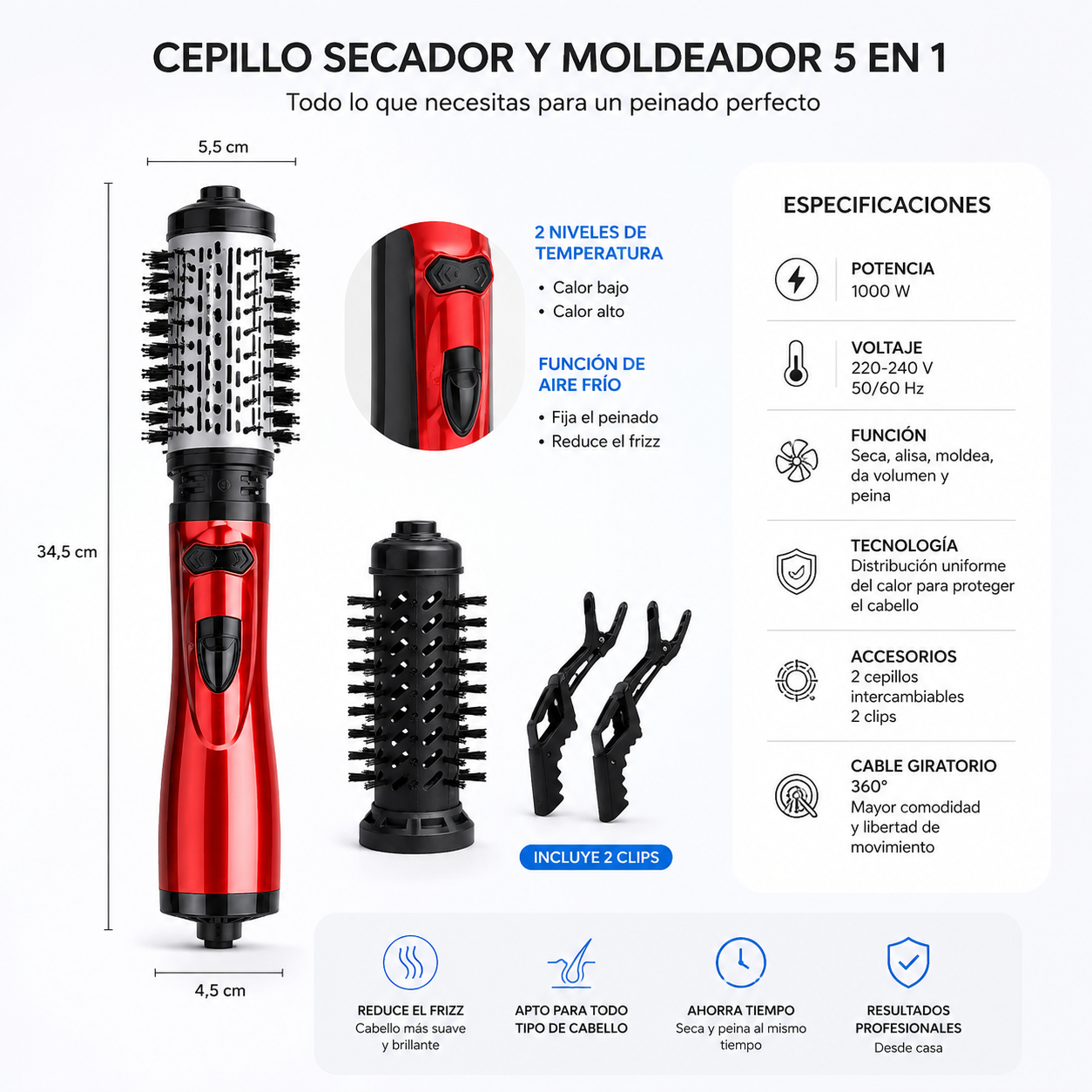 AirStyle Pro™ | Cepillo Secador y Moldeador 5 en 1 Profesional