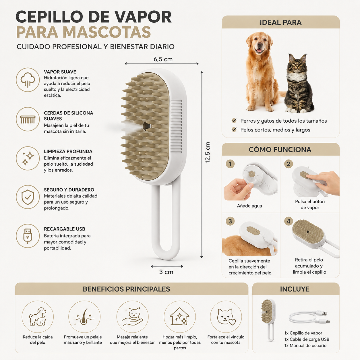 Cepillo Klarivo™ PetSteam para tu mascota.