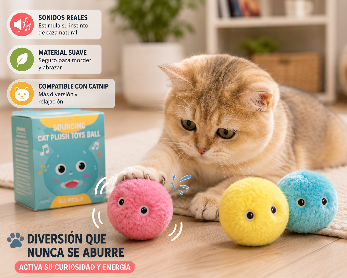 Pelotas Interactivas con Sonido para Gatos