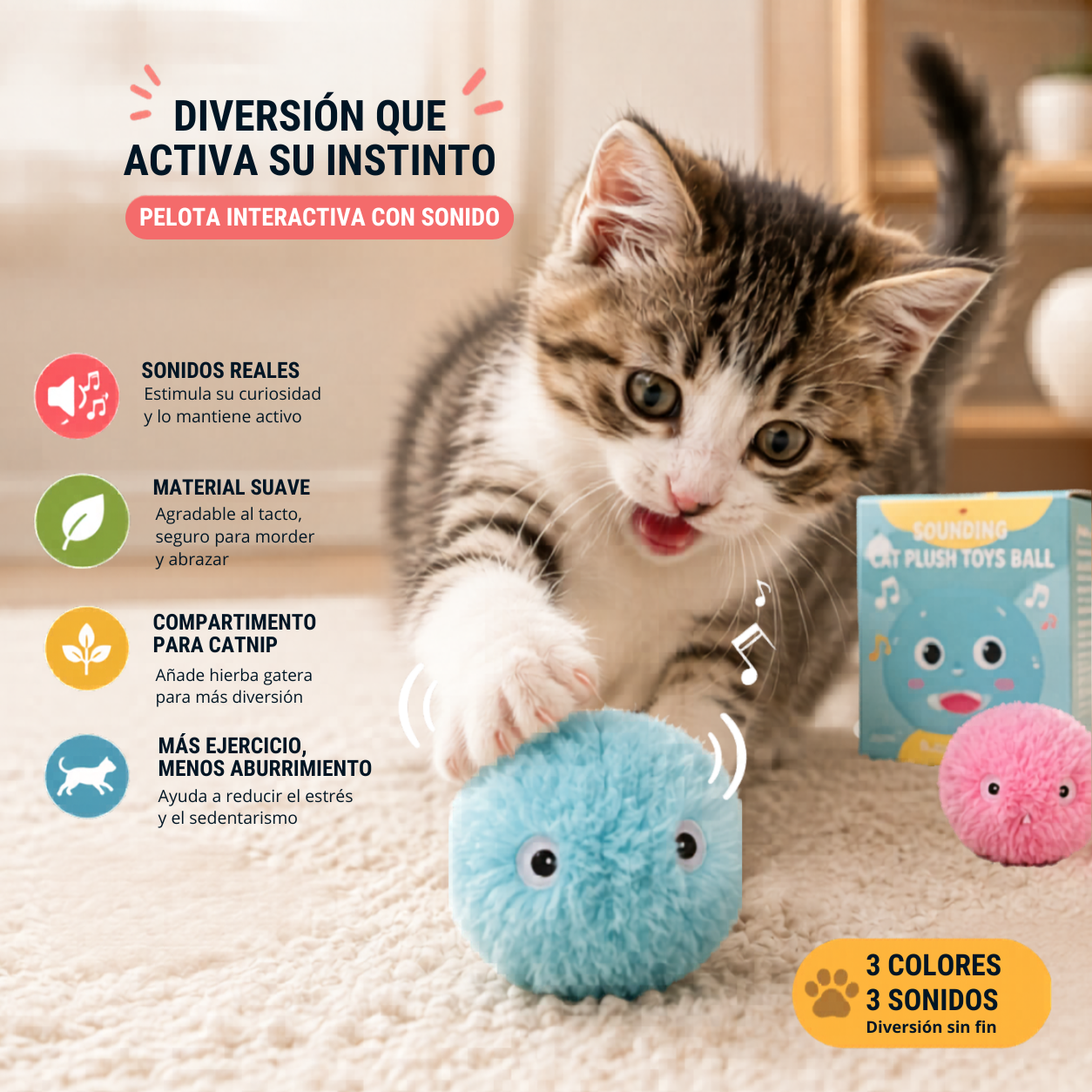 Pelotas Interactivas con Sonido para Gatos