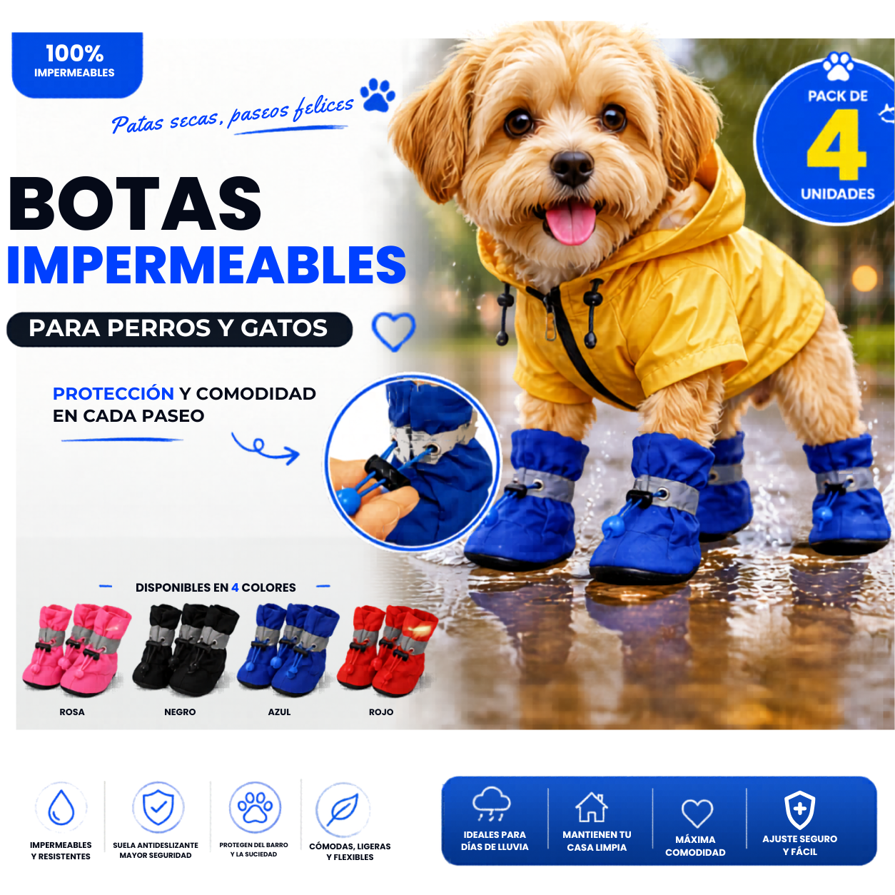 Botas Impermeables para Perros y Gatos – Protección Antideslizante
