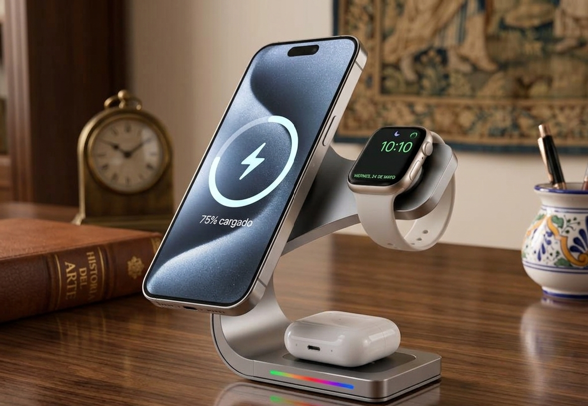 Cargador inalámbrico MagSafe 4 en 1, estación de carga magnética