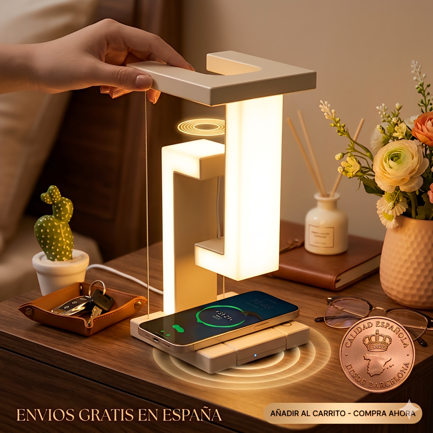 Lámpara LED flotante con carga inalámbrica